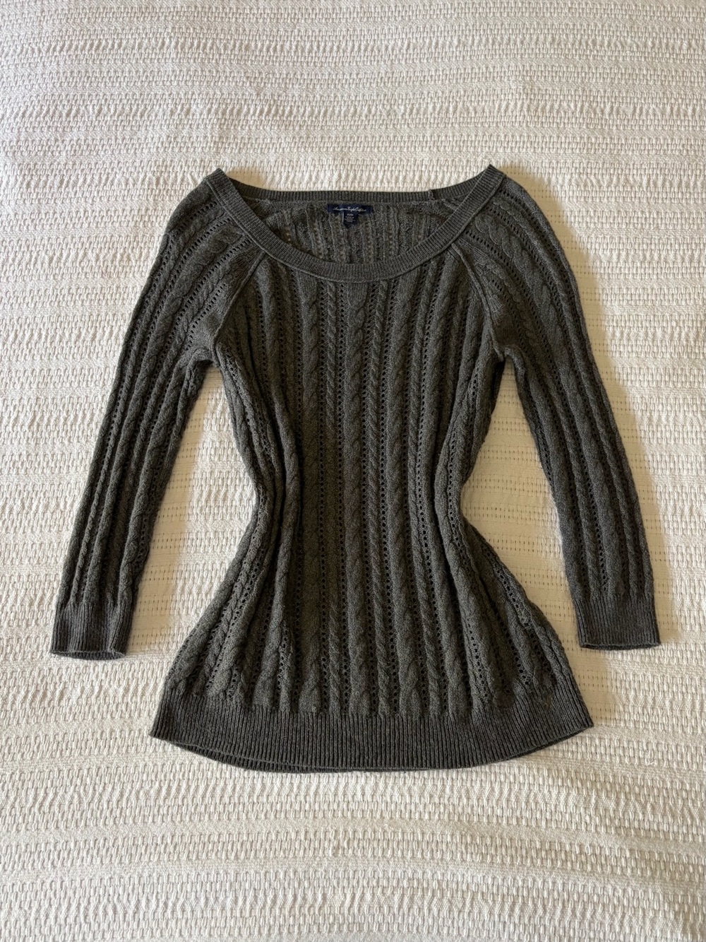 American Eagle Outfitters Grey Open Cable-Knit Pointelle Scoop Neck Sweater XS
